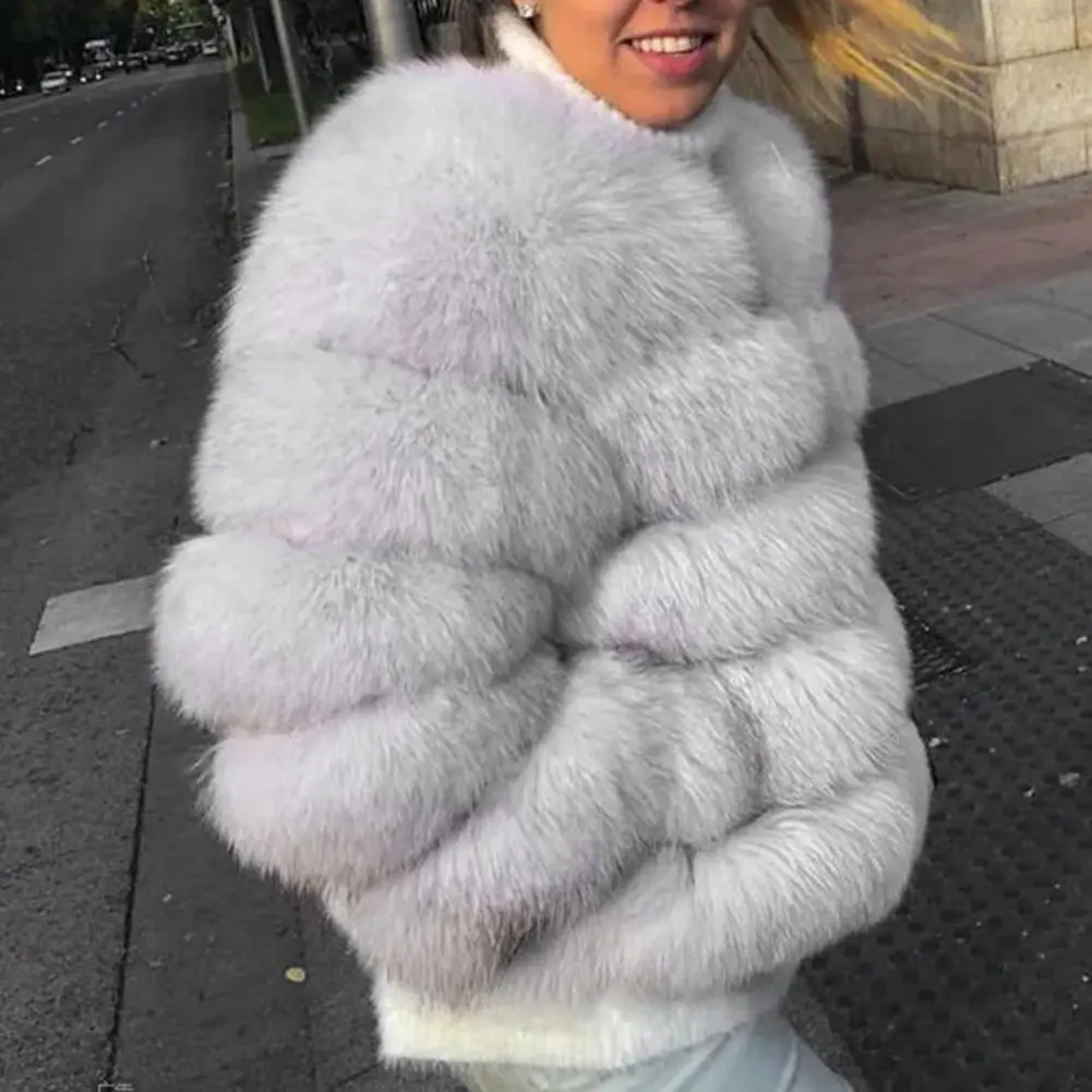 Women's Faux Furry Coat Fashion Autumn Winter Women Short Faux Fox Fur Fluffy Jacket High Quality Warm Winter Coat Fur Jacket