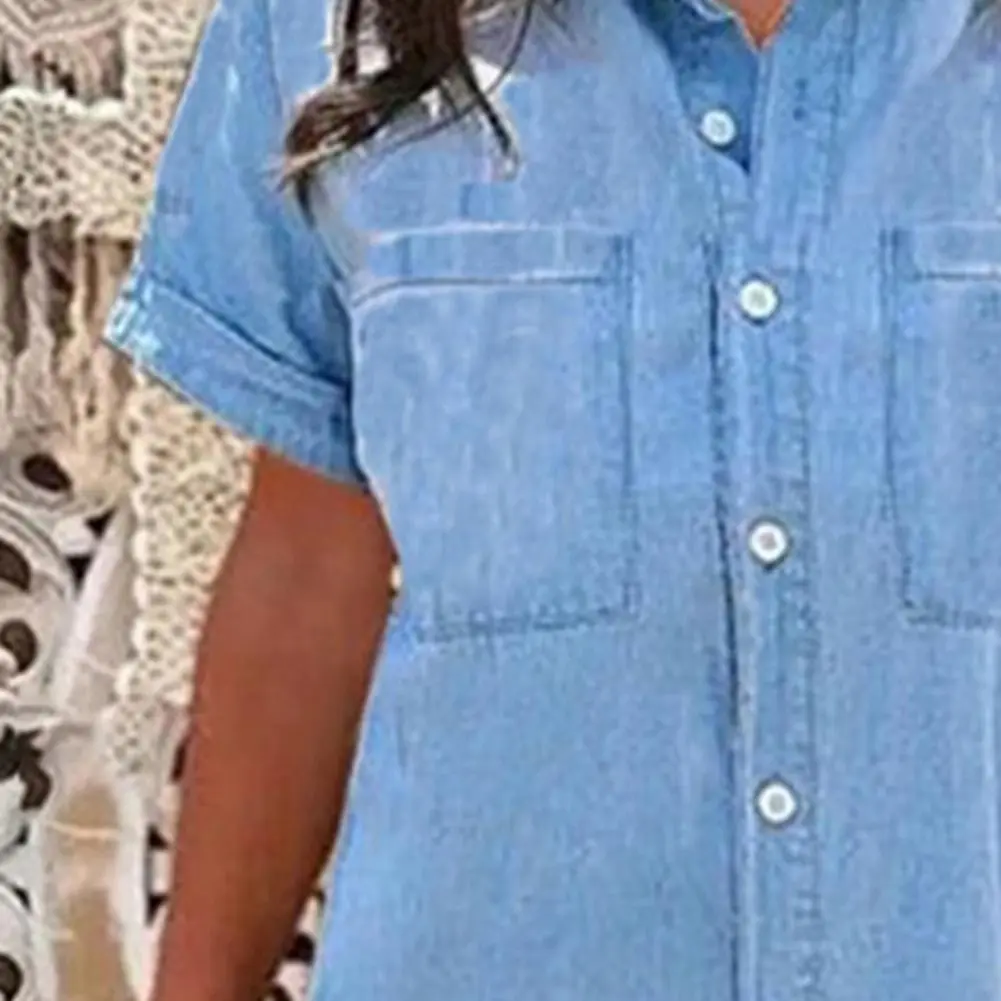 2025 Denim Dress Summer New Single Breasted Denim Shirt Dress Women's Casual Loose Pocket  Retro Commuter Female Denim Dress
