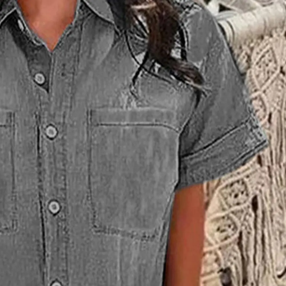 2025 Denim Dress Summer New Single Breasted Denim Shirt Dress Women's Casual Loose Pocket  Retro Commuter Female Denim Dress