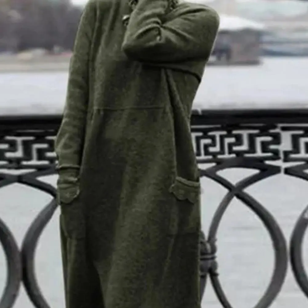 Thickened Velvet Dress O Neck Long Sleeves Slit Hem Knitted Lace Trim Maxi Dress Autumn Winter Warm Velvet Dress Streetwear
