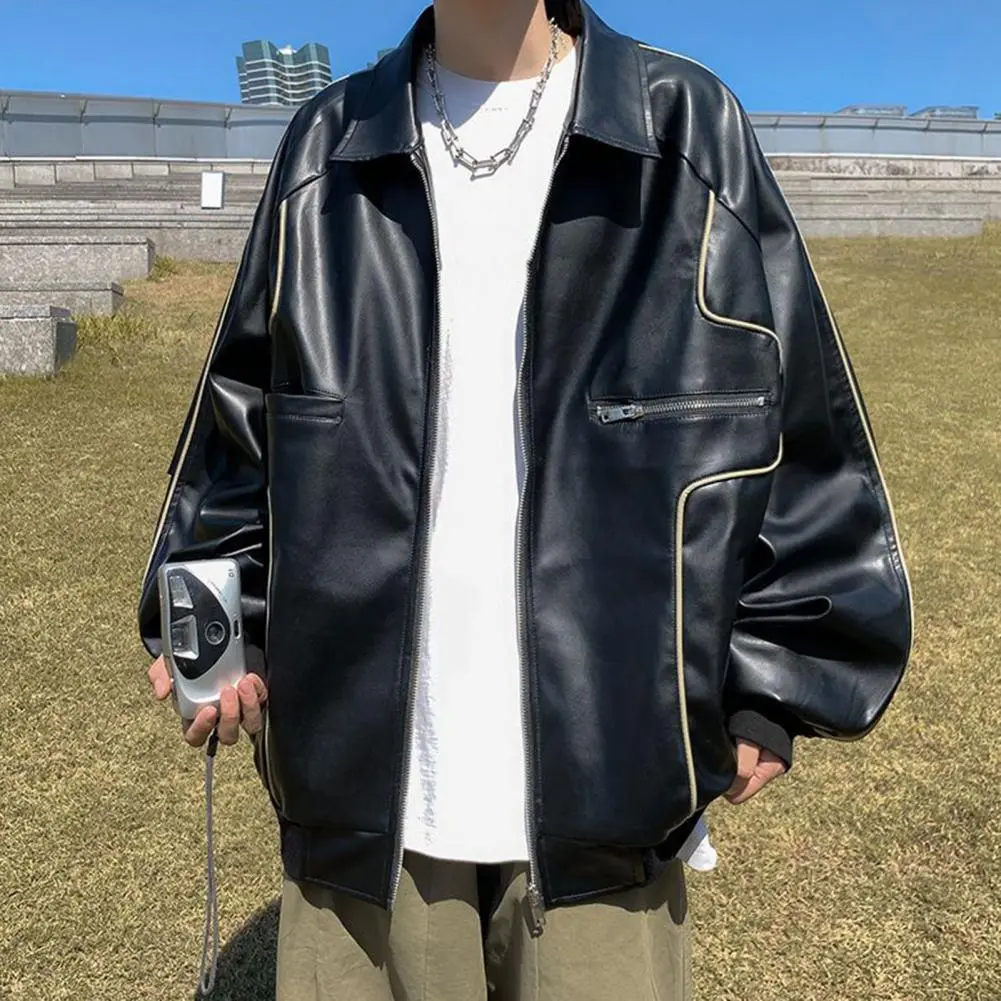 Avocado Green Men Faux Leather Jackey Maillard Style Retro Black Thickened Warm Pu Leather Bomber Jacket Designer Fashion Coat