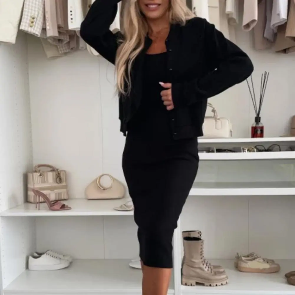 Slim Temperament Women  Suit Summer Dress Set Sleeveless Maxi Dress With Cover-Up Sexy Split Hem High Waist Cardigan Dress Set