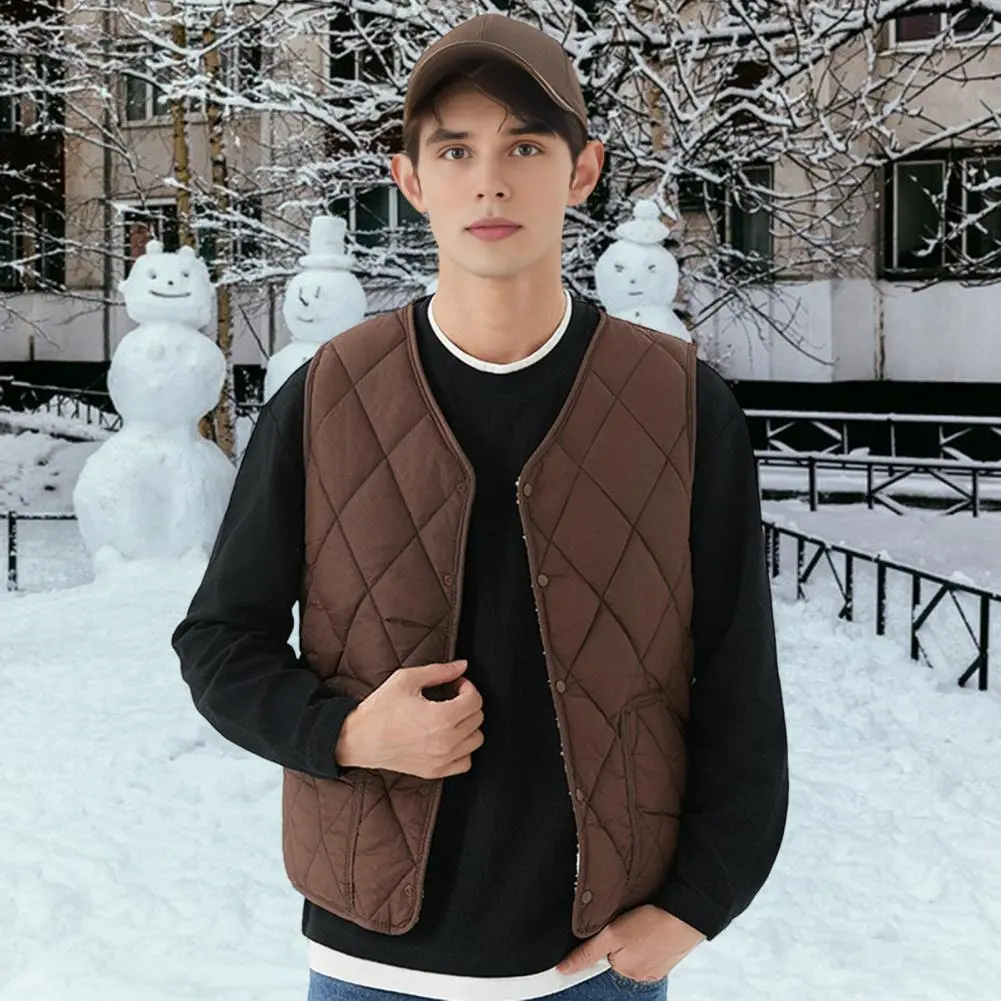 Velvet Lining Vest Coat Comfortable Men Vest for Winter Men's Winter Waistcoat with Thickened Velvet Lining Pockets for Cold