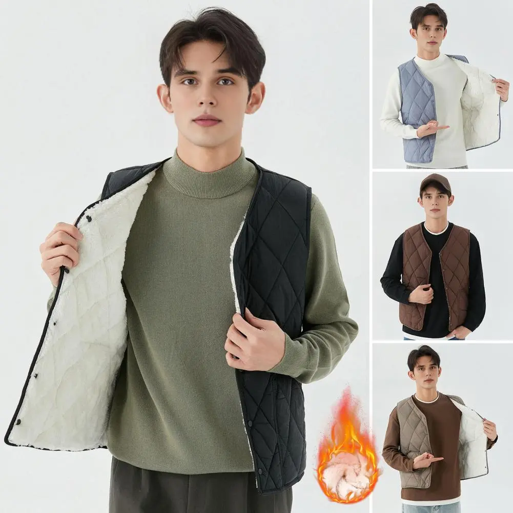Velvet Lining Vest Coat Comfortable Men Vest for Winter Men's Winter Waistcoat with Thickened Velvet Lining Pockets for Cold