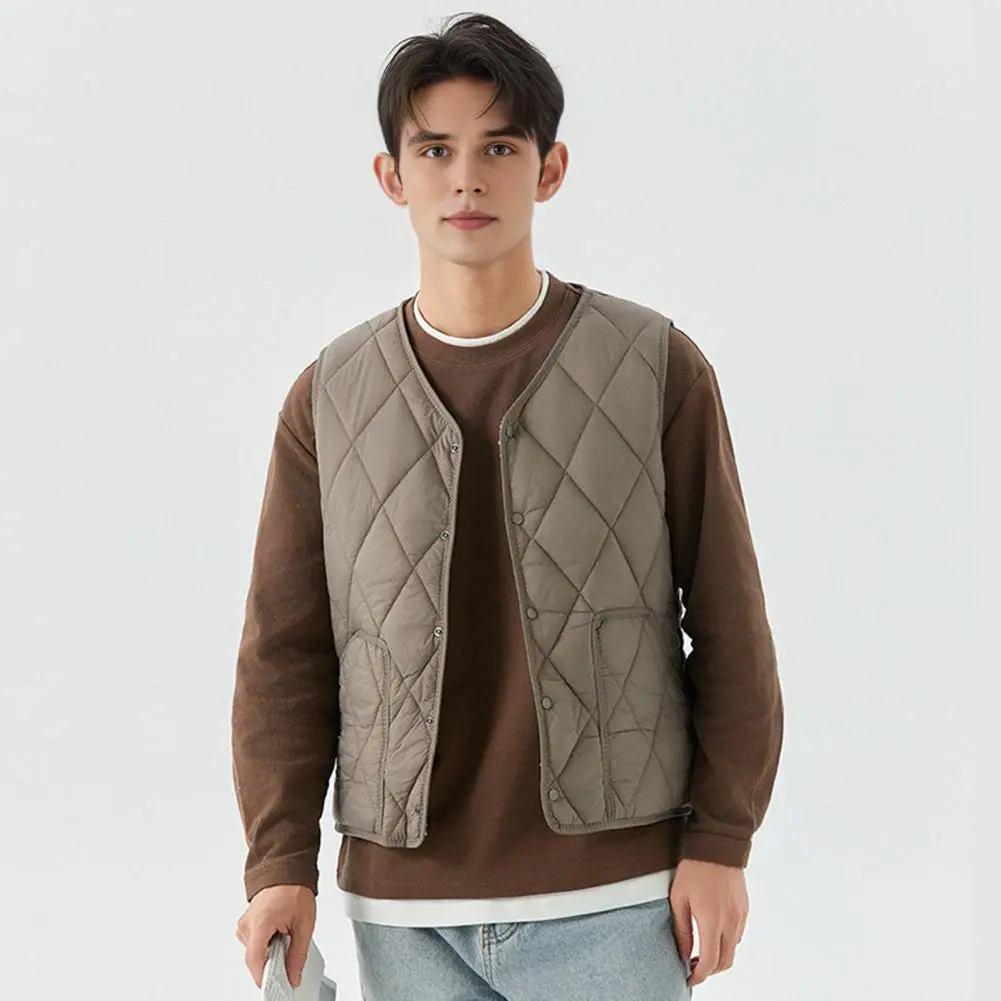Velvet Lining Vest Coat Comfortable Men Vest for Winter Men's Winter Waistcoat with Thickened Velvet Lining Pockets for Cold