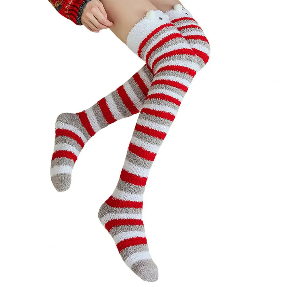 Thigh High Socks Patterned Socks Women's Christmas Thigh High Fuzzy Socks Cute Cartoon Winter Stockings Cozy Over Knee for Women