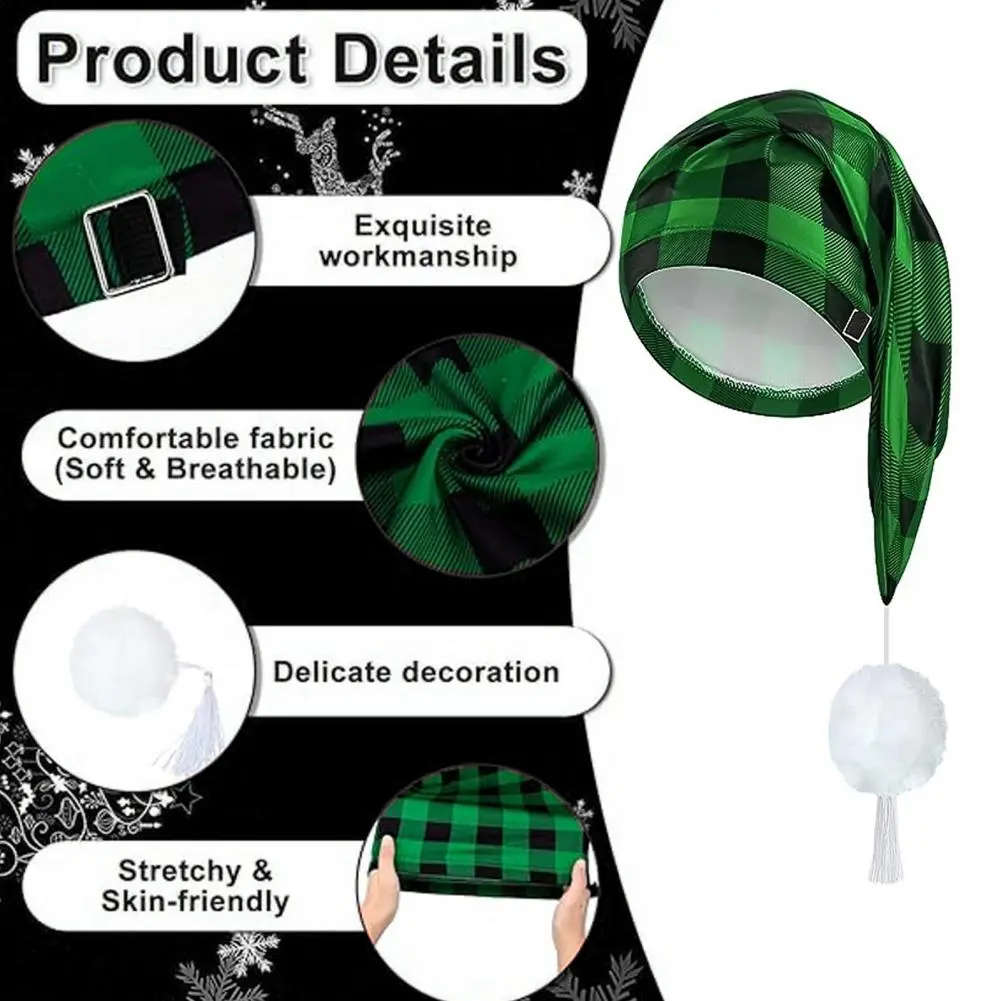 Christmas Hat Large Head Circumference Christmas Hat Buffalo Plaid Santa Hat with Pom Ball Tassel for Men's Night for Winter