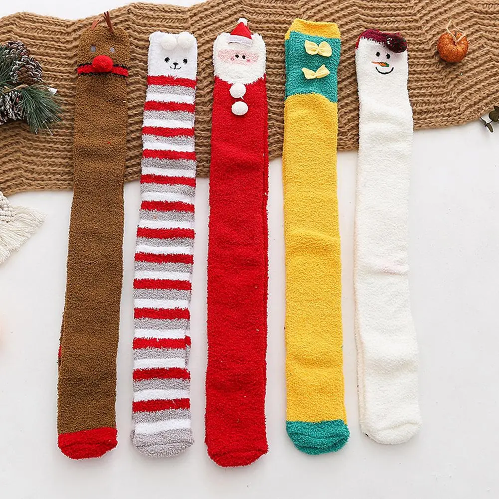 Thigh High Socks Patterned Socks Women's Christmas Thigh High Fuzzy Socks Cute Cartoon Winter Stockings Cozy Over Knee for Women