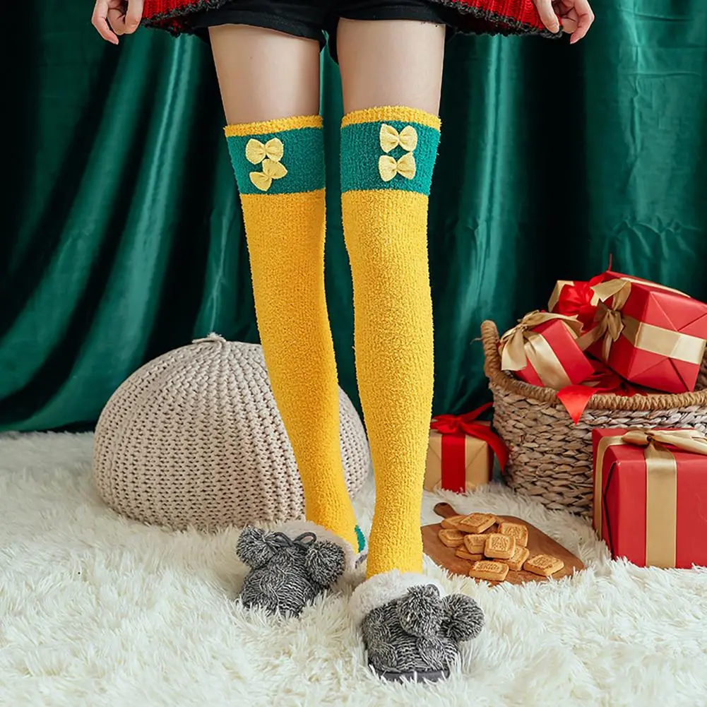 Thigh High Socks Patterned Socks Women's Christmas Thigh High Fuzzy Socks Cute Cartoon Winter Stockings Cozy Over Knee for Women