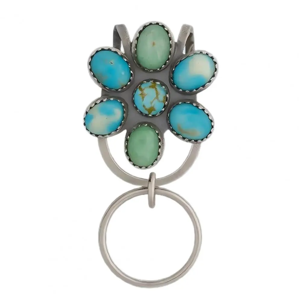 Exquisite Craftsmanship Keychain Keychain Bag Clip Holder Turquoise Flower Shape Keychain Set Natural Stone Inlay for Style