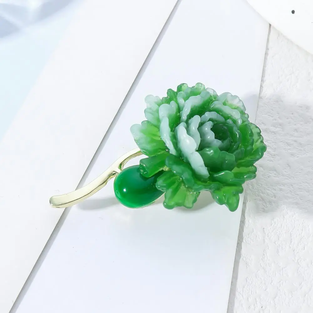 Wear-resistant Brooch Exquisite Brooch Elegant Green Peony Resin Brooch Pin for Lapel Dress Badge Realistic Floral for Suit