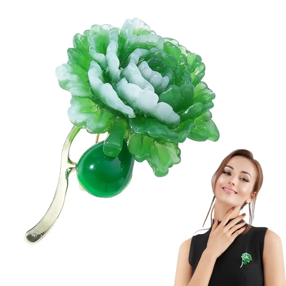 Wear-resistant Brooch Exquisite Brooch Elegant Green Peony Resin Brooch Pin for Lapel Dress Badge Realistic Floral for Suit