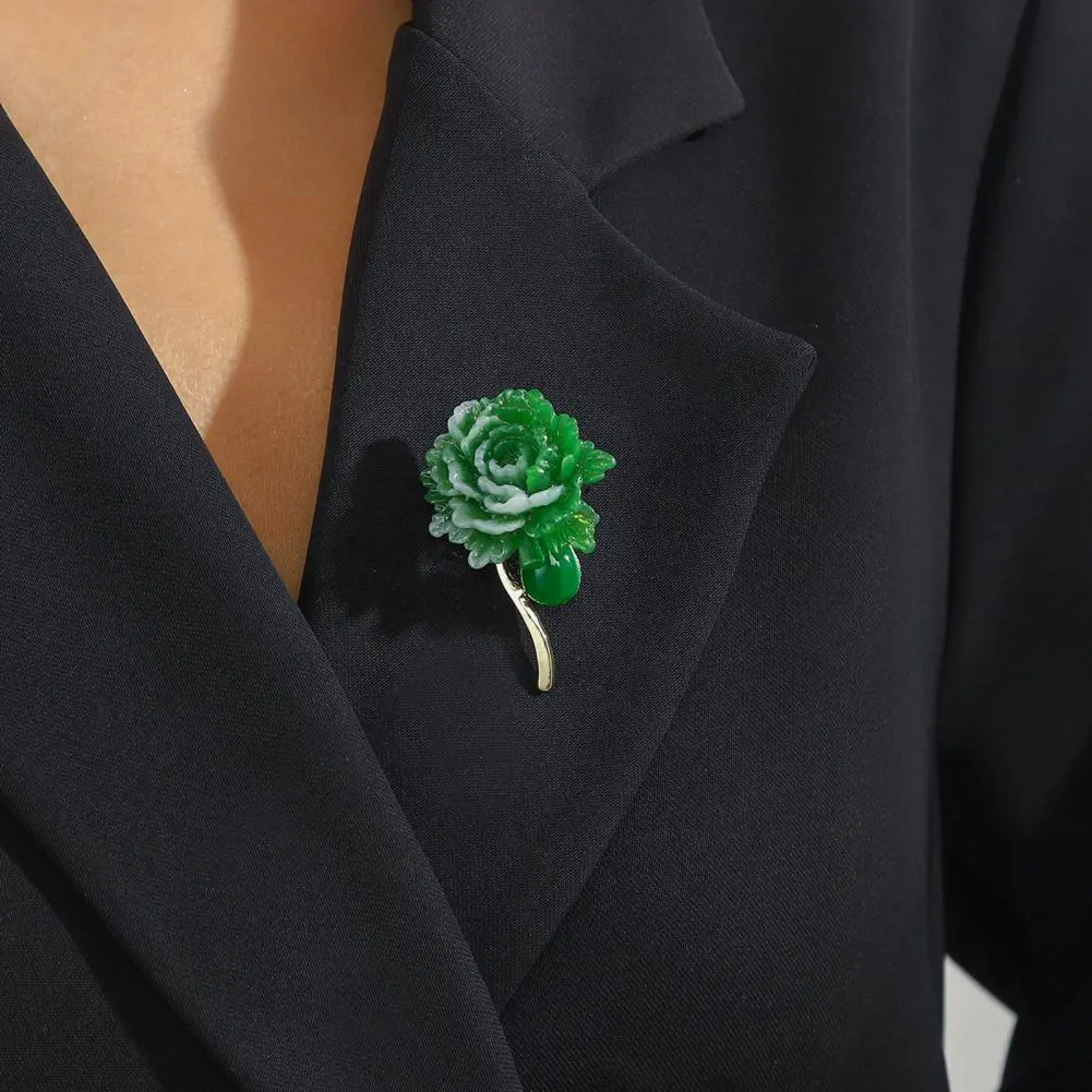 Wear-resistant Brooch Exquisite Brooch Elegant Green Peony Resin Brooch Pin for Lapel Dress Badge Realistic Floral for Suit