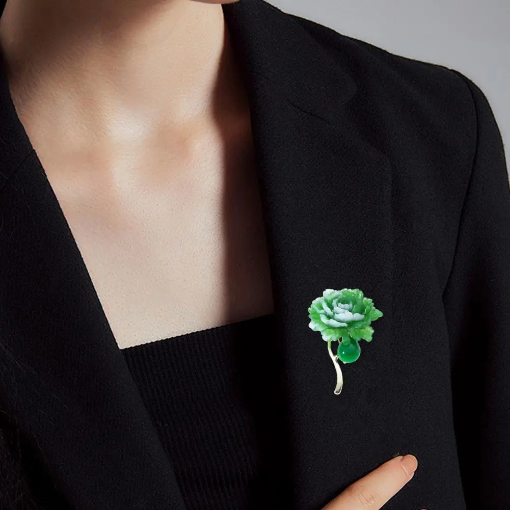 Wear-resistant Brooch Exquisite Brooch Elegant Green Peony Resin Brooch Pin for Lapel Dress Badge Realistic Floral for Suit