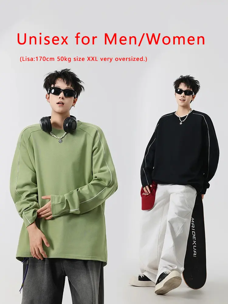 260GSM Striped Long Sleeve T-Shirts Men Korean Fashion O-Neck Loose Fit Basic Tee Tops Unisex Couples Oversized Tshirts