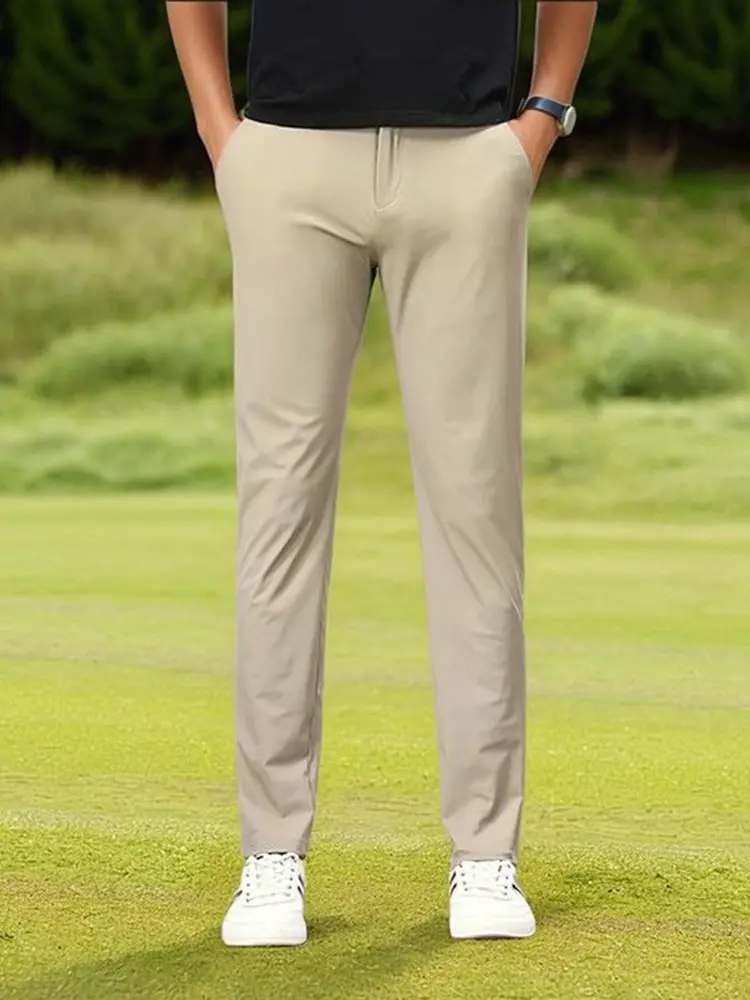 Summer Ice Silk Men's Casual Pants Light and Thin Nylon/Spandex Fabric Stretch Golf Pants Office Work Party Slim Fit Suit Pants