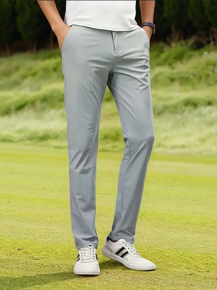 Summer Ice Silk Men's Casual Pants Light and Thin Nylon/Spandex Fabric Stretch Golf Pants Office Work Party Slim Fit Suit Pants