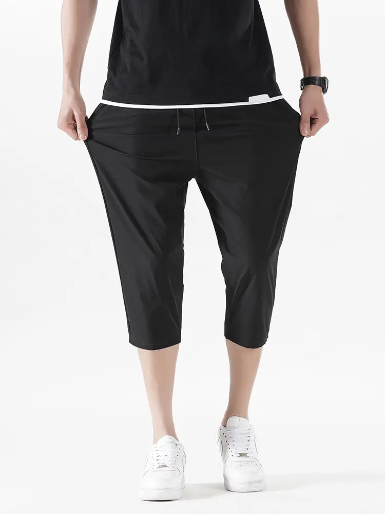 Summer Men's Shorts Breathable Stretched Nylon Ice Silk 3/4 Short Capris Pants Sports Breeches Plus Size Casual Shorts Male