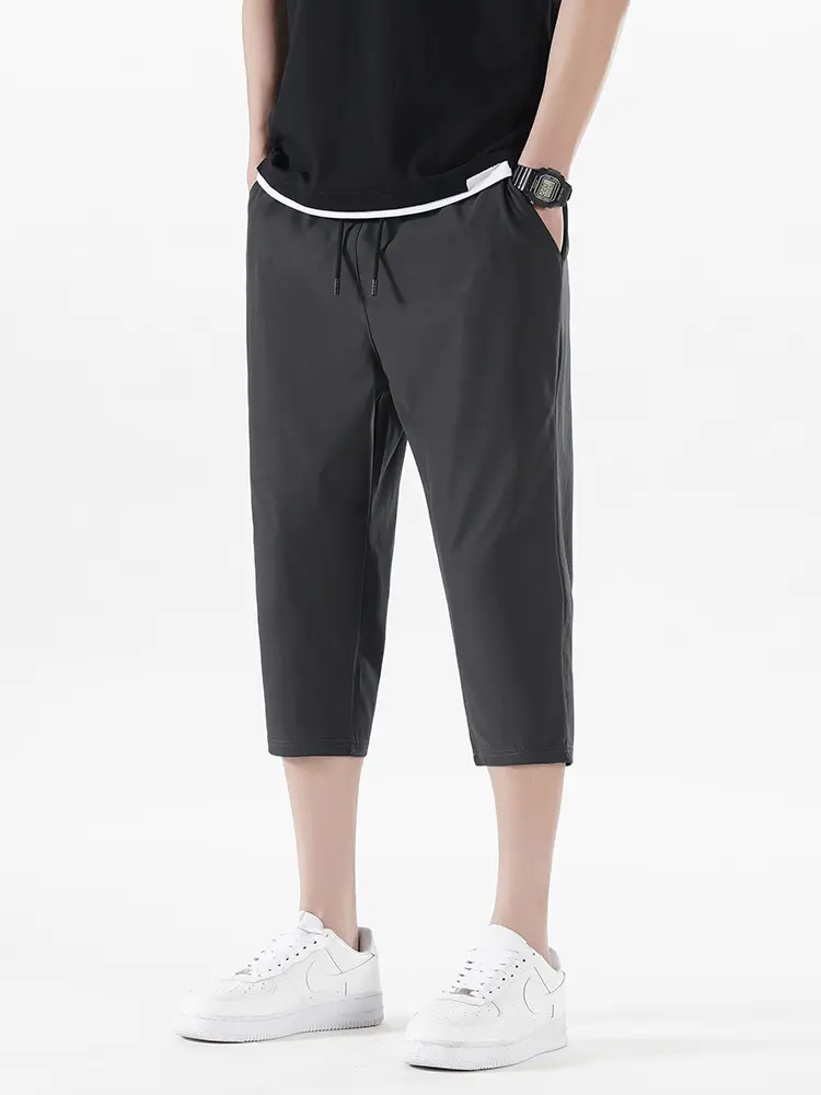 Summer Men's Shorts Breathable Stretched Nylon Ice Silk 3/4 Short Capris Pants Sports Breeches Plus Size Casual Shorts Male