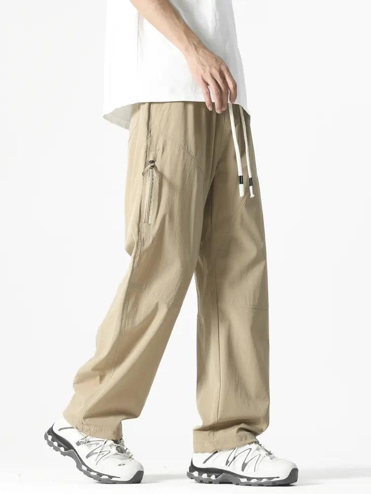 Summer Men's Casual Pants Korean Fashion Outdoor Zip Pockets Wide Leg Straight Trousers Male Loose Fit Lightweight Sweatpants