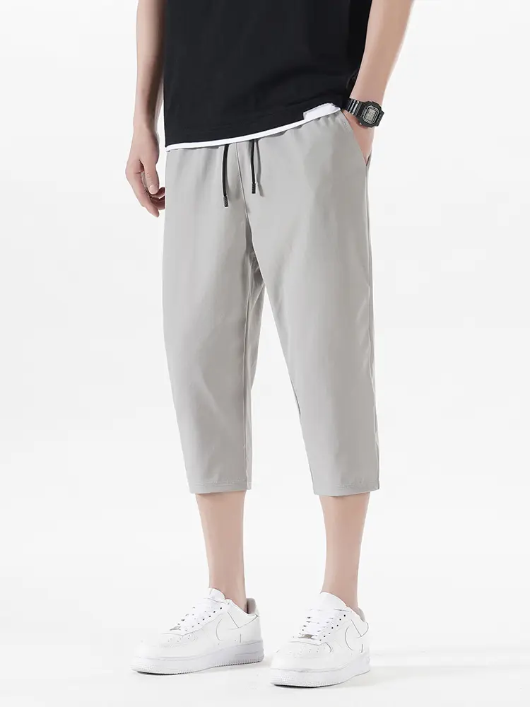 Summer Men's Shorts Breathable Stretched Nylon Ice Silk 3/4 Short Capris Pants Sports Breeches Plus Size Casual Shorts Male