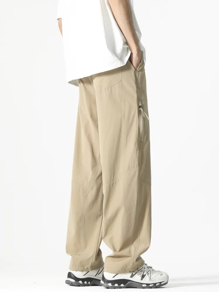 Summer Men's Casual Pants Korean Fashion Outdoor Zip Pockets Wide Leg Straight Trousers Male Loose Fit Lightweight Sweatpants