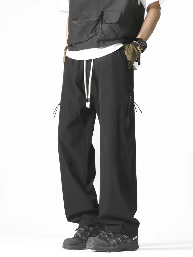 Summer Men's Casual Pants Korean Fashion Outdoor Zip Pockets Wide Leg Straight Trousers Male Loose Fit Lightweight Sweatpants