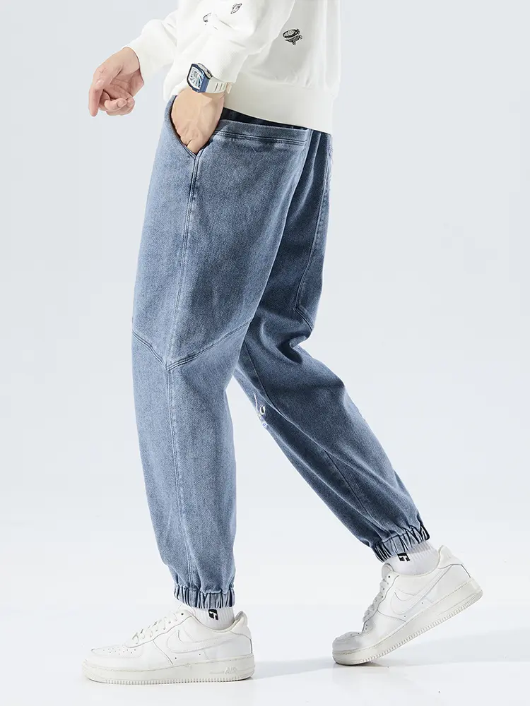 2025 Autumn New Men's Baggy Jeans Hip Hop Streetwear Loose Fit Stretch Denim Pants Printed Jogger Jeans