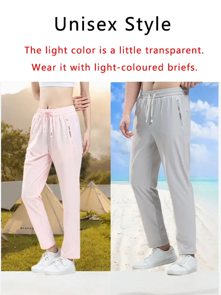 Summer Men's Ice Silk Sweatpants Nylon/Spandex Light Thin Cooling Pants Unisex Men/Women Straight Gym Sports Trousers