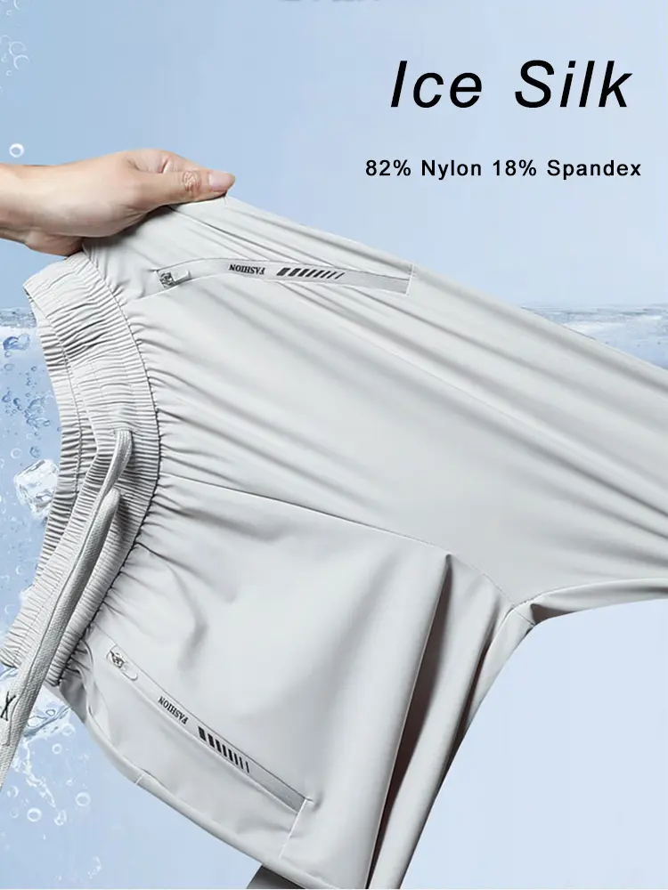 Summer Men's Ice Silk Sweatpants Nylon/Spandex Light Thin Cooling Pants Unisex Men/Women Straight Gym Sports Trousers