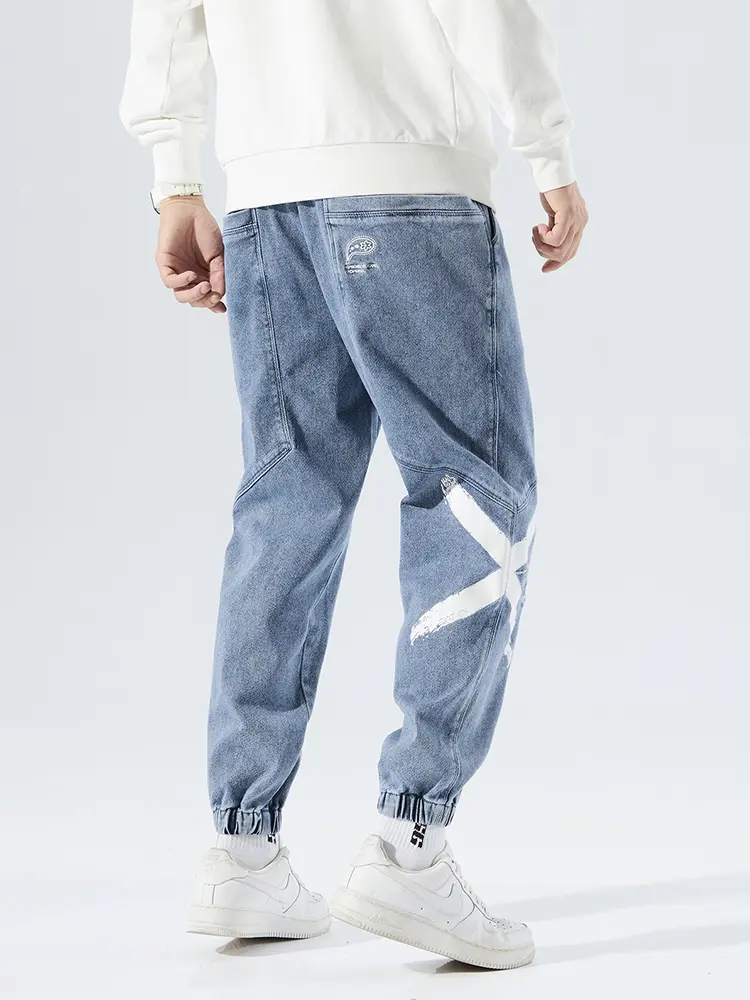 2025 Autumn New Men's Baggy Jeans Hip Hop Streetwear Loose Fit Stretch Denim Pants Printed Jogger Jeans