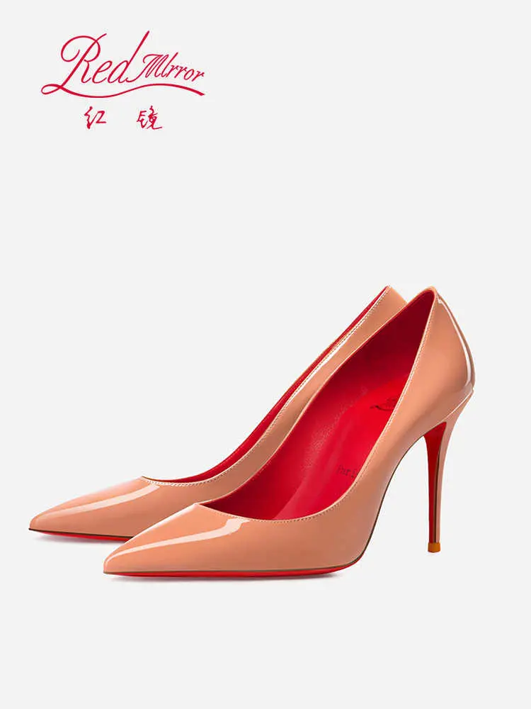 Naked color High heels Red Shiny Bottoms elegant woman heeled Luxury Pointed Toe sexy Pumps Designer Prom Ladies shoes women