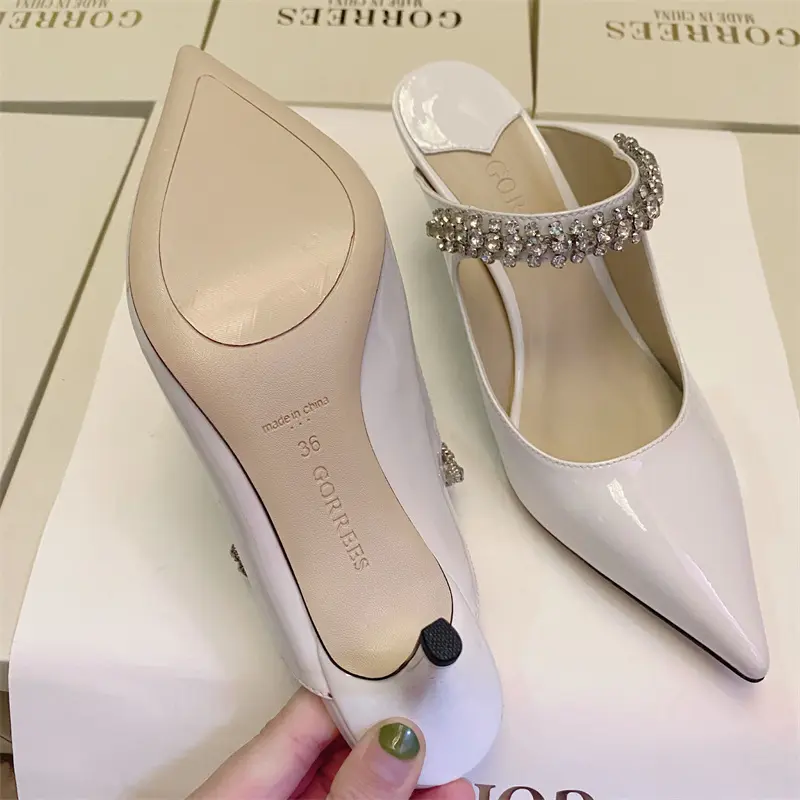 luxury women's shoes Women's Sandals Summer 2024 New Leather Women's Slippers shoesHigh Heels Pointed Toe Diamond Party Ladies