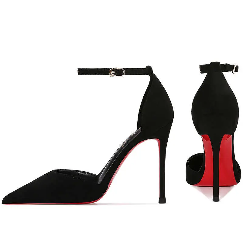 Red sole Women heels Star Style Women's Gladiator Heeled sandals summer 2025 New Leather Black Hollow Brand Prom Ladies Shoes 43