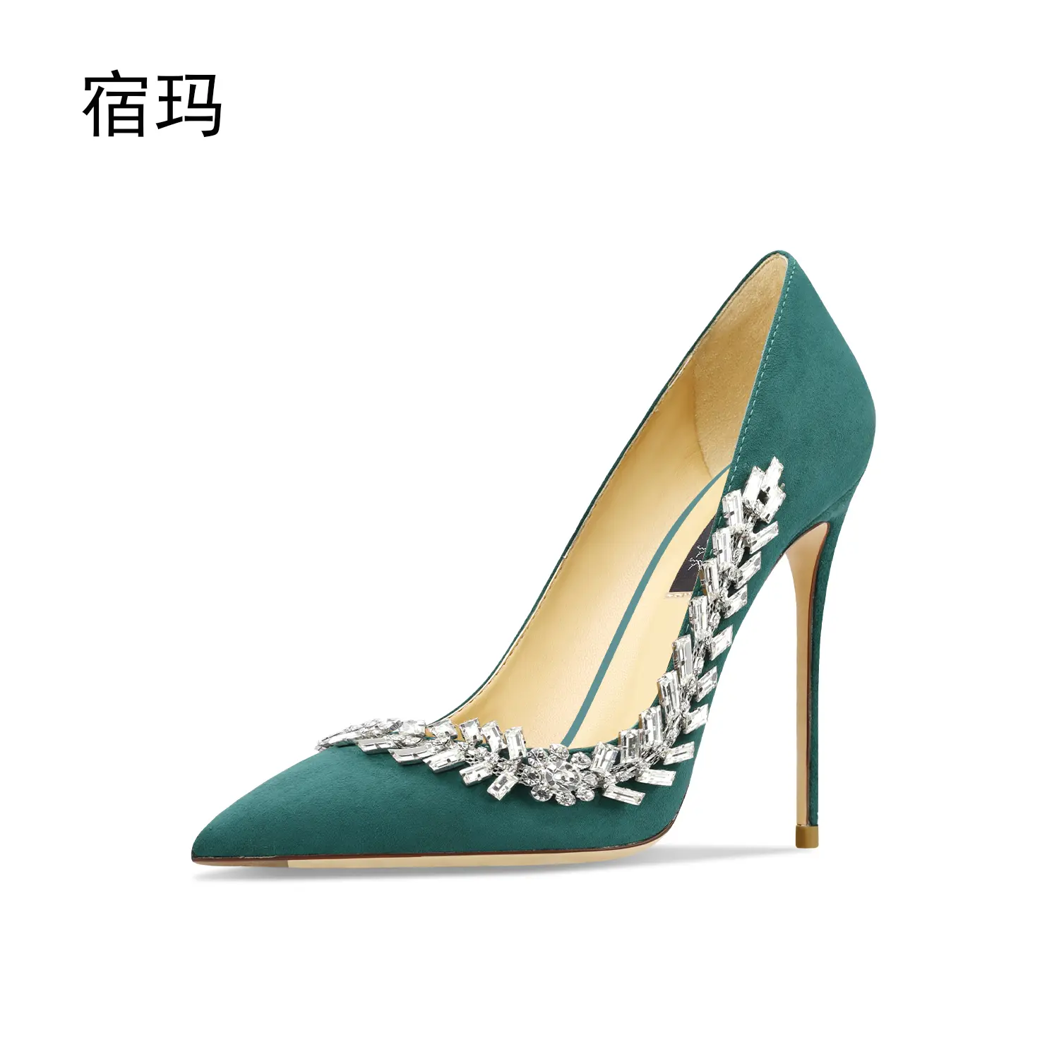 luxury women's shoes 2024 New Suede Black Crystal Women Pumps Pointed Toe Rhinestone High Heels Fashion Stiletto Luxury Party Wo