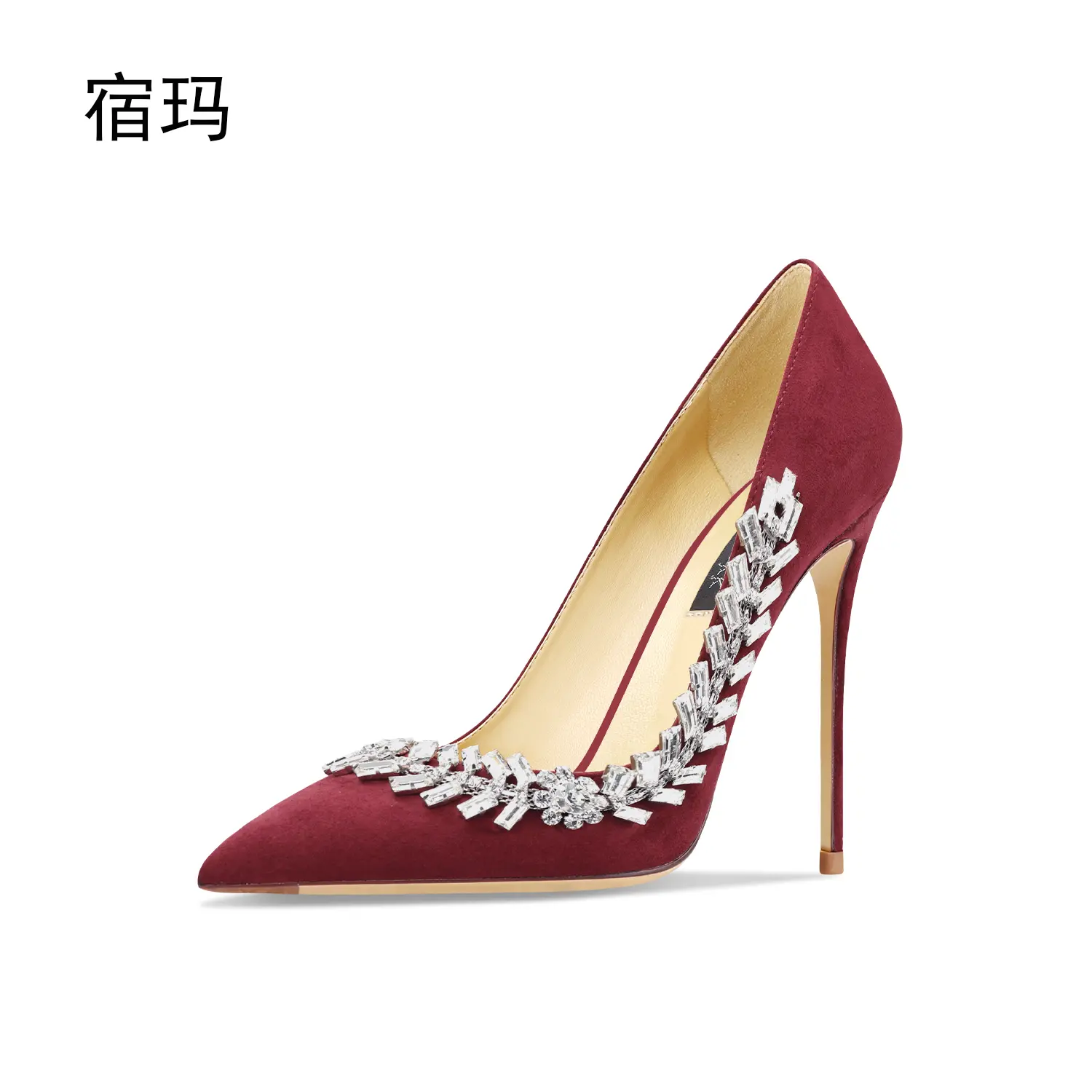 luxury women's shoes 2024 New Suede Black Crystal Women Pumps Pointed Toe Rhinestone High Heels Fashion Stiletto Luxury Party Wo