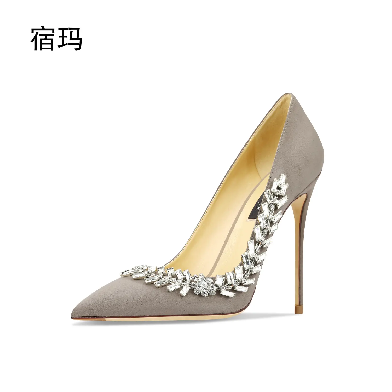 luxury women's shoes 2024 New Suede Black Crystal Women Pumps Pointed Toe Rhinestone High Heels Fashion Stiletto Luxury Party Wo