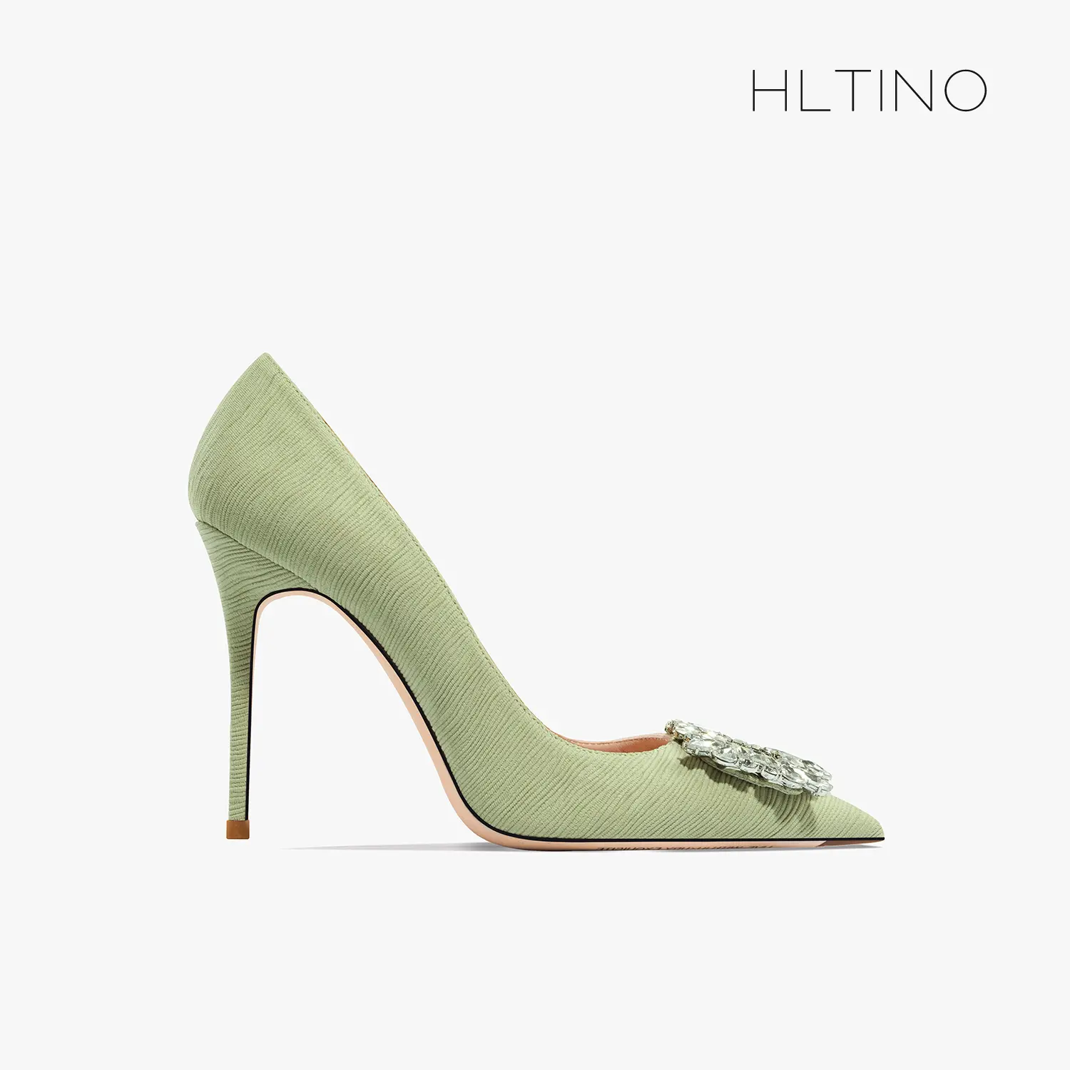 green luxury women's shoes Rhinestone Woman Pumps Star Style High Heels Shoes Fashion Pointed Buckle Ladies Prom Party Shoes