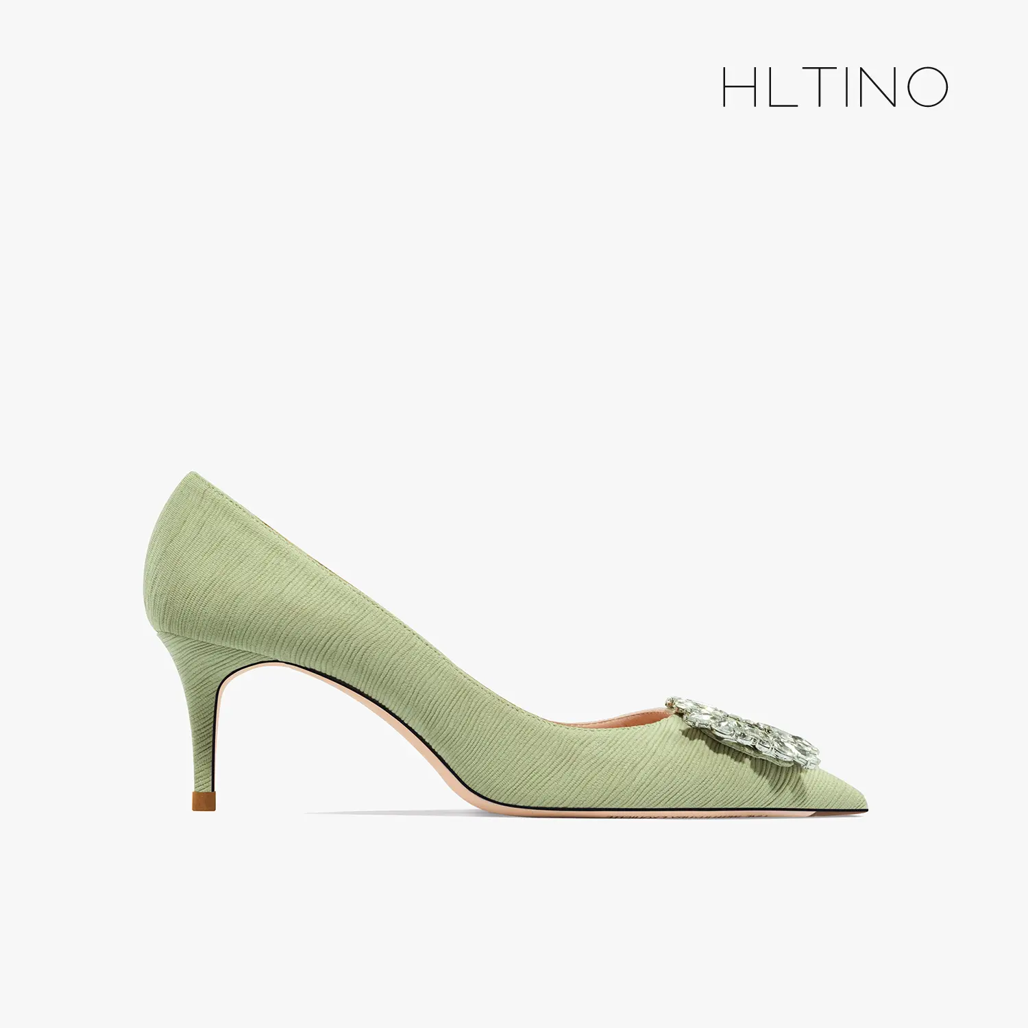green luxury women's shoes Rhinestone Woman Pumps Star Style High Heels Shoes Fashion Pointed Buckle Ladies Prom Party Shoes