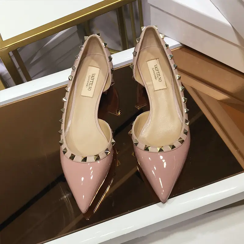 Woman shoes High Heels luxury Brand women's shoes Designer Rivets Pumps 2025 Comfortable Chunky Heel 3cm Elegant Ladies shoes