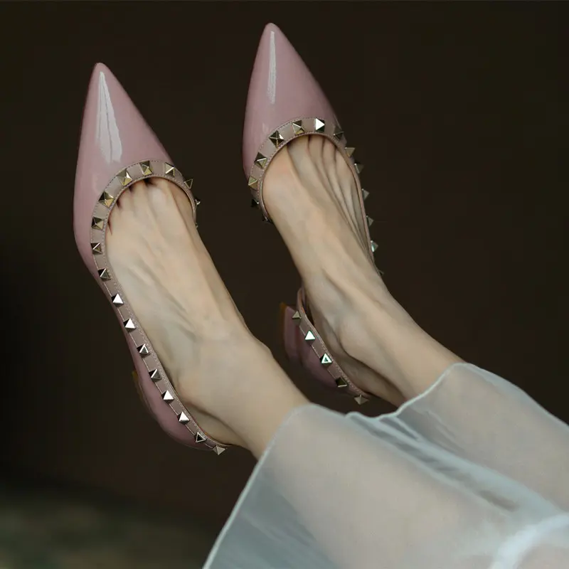 Woman shoes High Heels luxury Brand women's shoes Designer Rivets Pumps 2025 Comfortable Chunky Heel 3cm Elegant Ladies shoes