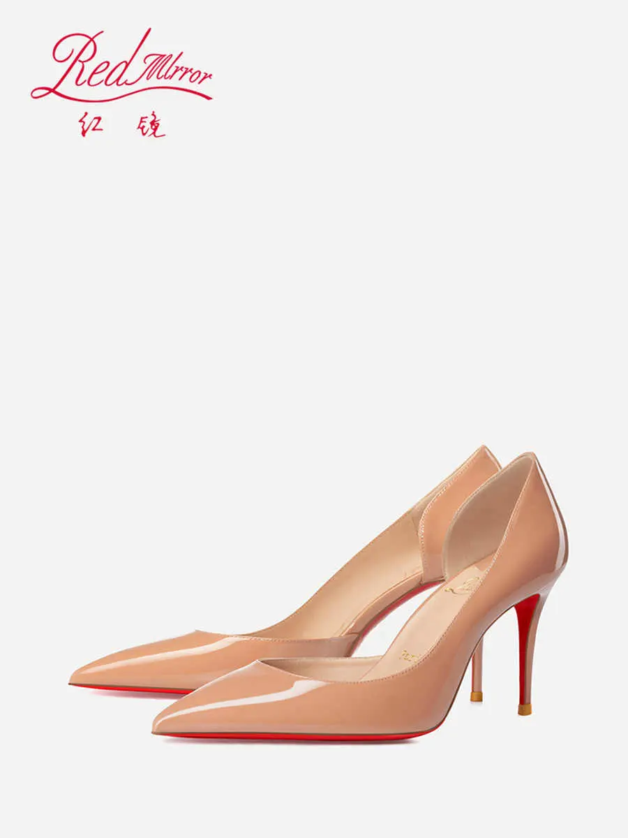 Elegant Hollow Women's High Heels 2025 Luxury Brand Black Pointed Toe Pumps Red Shiny Bottoms Sexy Fashion Ladies Shoes Women