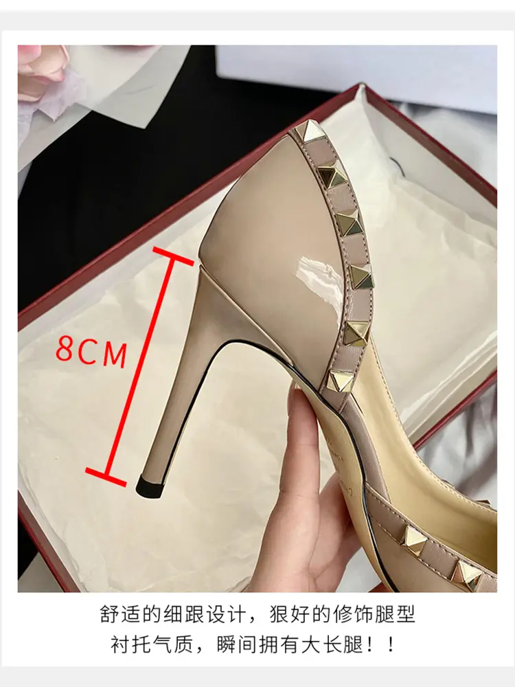 luxury Brand women's shoes Woman Sandals Summer Rivets High Heels Side empty Female Leather Fashion Prom Ladies shoes Women