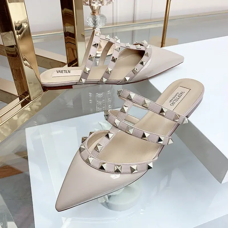 Women's sandals Summer luxury Shoes Woman 2025 trend Ankle Strap Rivets Flat shoes Brand Design Slippers Ladies Shoes Women