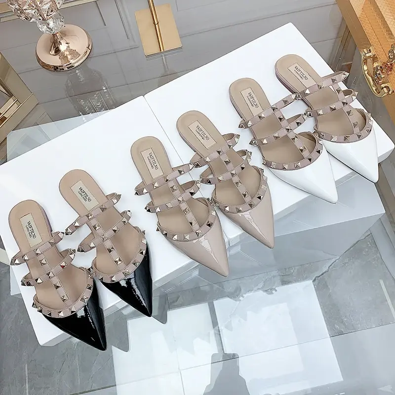 Women's sandals Summer luxury Shoes Woman 2025 trend Ankle Strap Rivets Flat shoes Brand Design Slippers Ladies Shoes Women