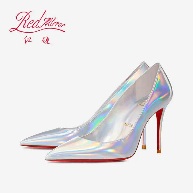 Laser Red Luxury Brand Pumps 2025 Fashion Red Shiny Bottom Pointed Toe High Heels shoes Elegant Designer Prom Ladies shoes women