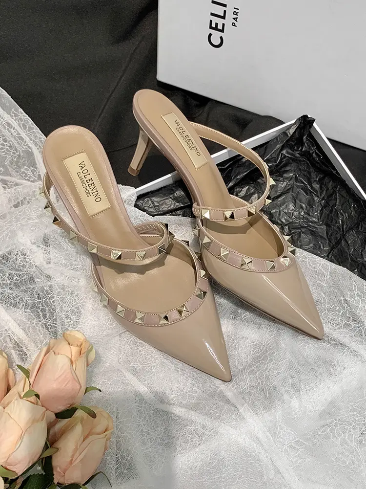 Women's Heels sandals Summer 2025 luxury Brand Rivets Slippers Classic Slingbacks Pumps Sandals Fashion Party Prom Shoes Women