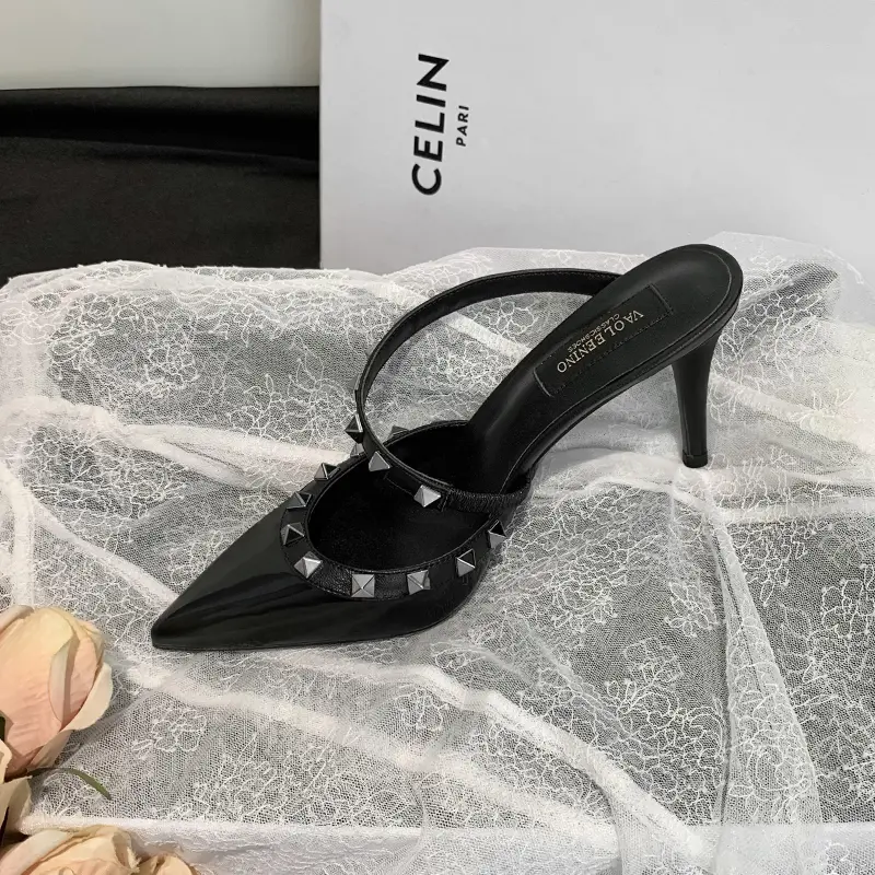 Women's Heels sandals Summer 2025 luxury Brand Rivets Slippers Classic Slingbacks Pumps Sandals Fashion Party Prom Shoes Women