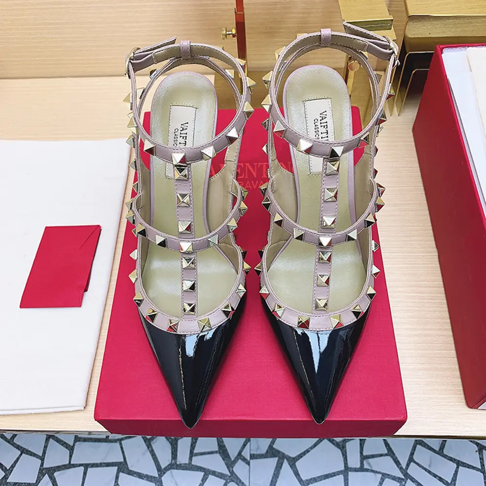 Women's sandals Gladiator Summer luxury Elegant Black Woman 2025 trend Ankle Strap Rivets High Heels Designe Ladies Shoes Women