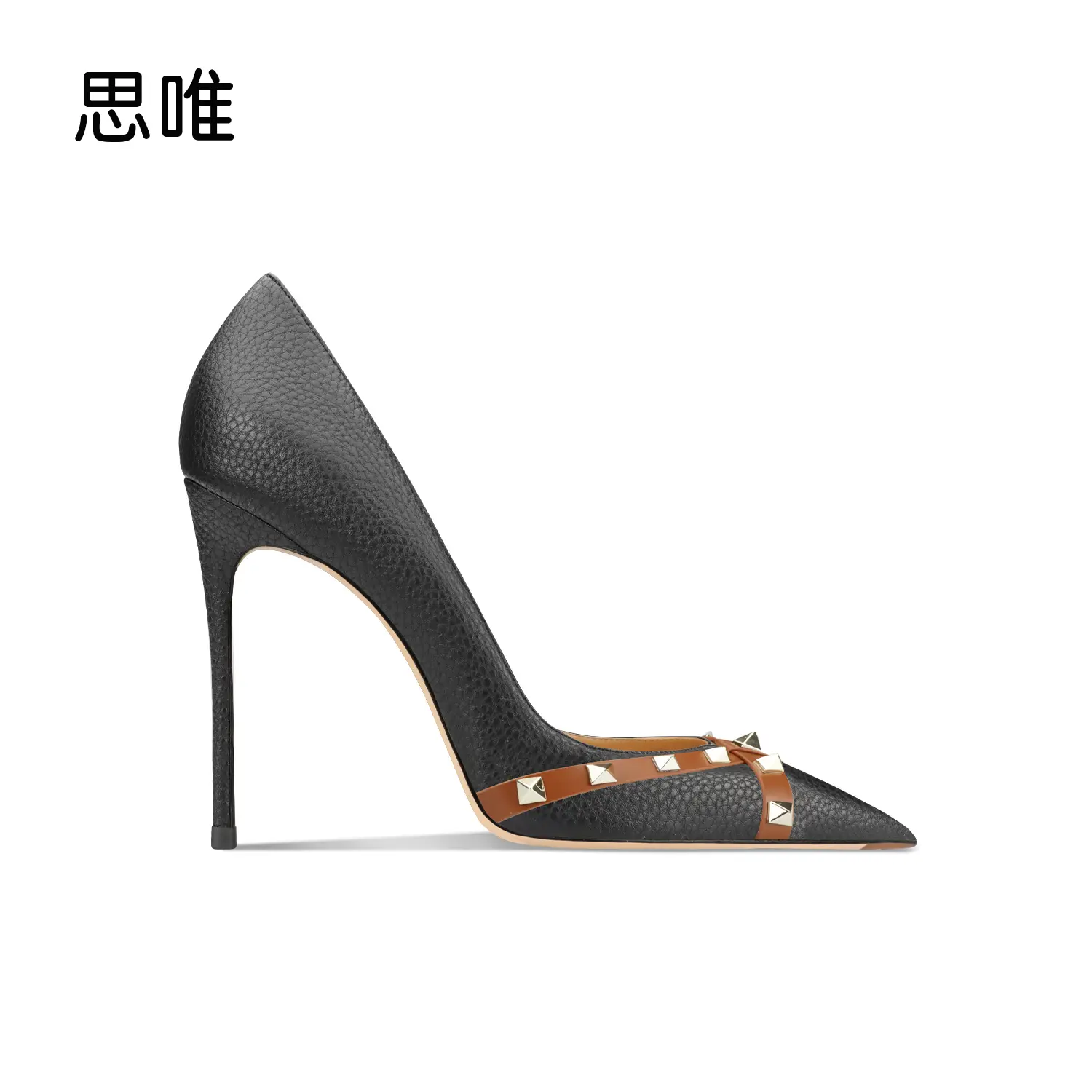 Black elegant Heels for women luxury Fashion Brand Pumps Rivets High Heels Shoes Sexy Party Pointed Toe Ladies Shoes Women